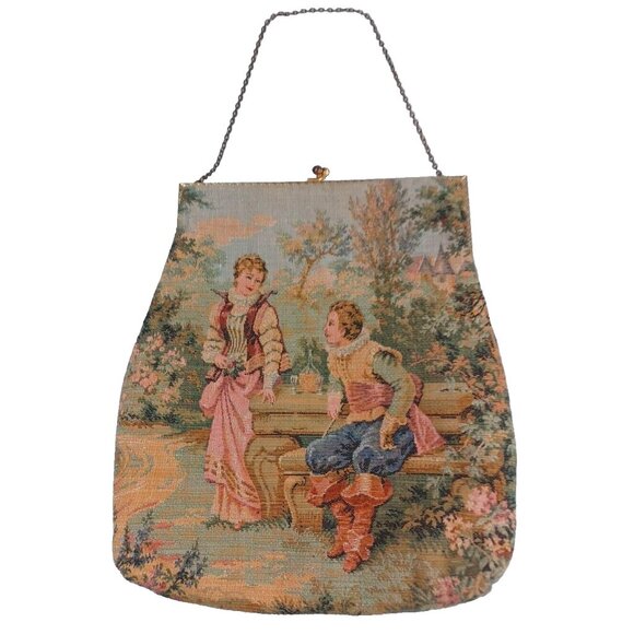 Handmade Handbags - Antique Aubusson France Victorian Tapestry Purse Courting Romance Couple…